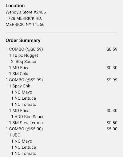 Wendy's меню