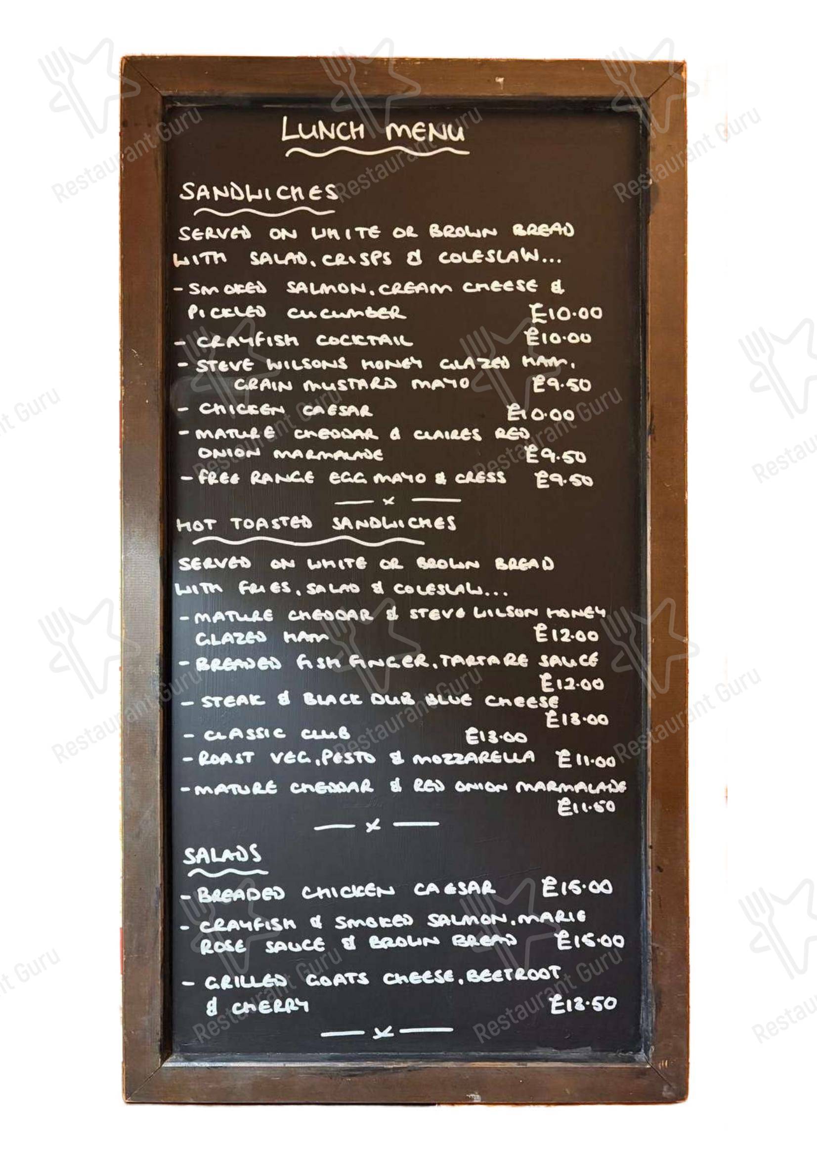 Ночное меню паба и бара Wheatsheaf Inn