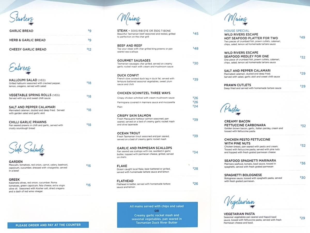 Wild Rivers Escape Restaurant меню