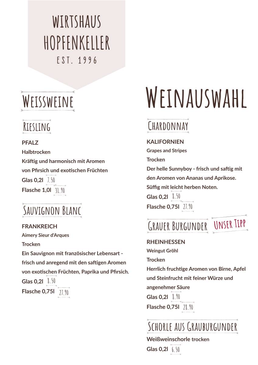 Wirtshaus zum Hopfenkeller меню