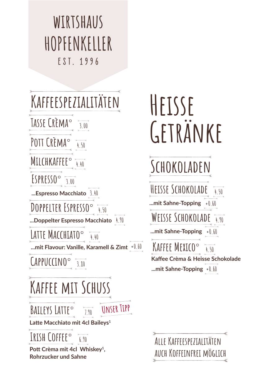 Wirtshaus zum Hopfenkeller меню