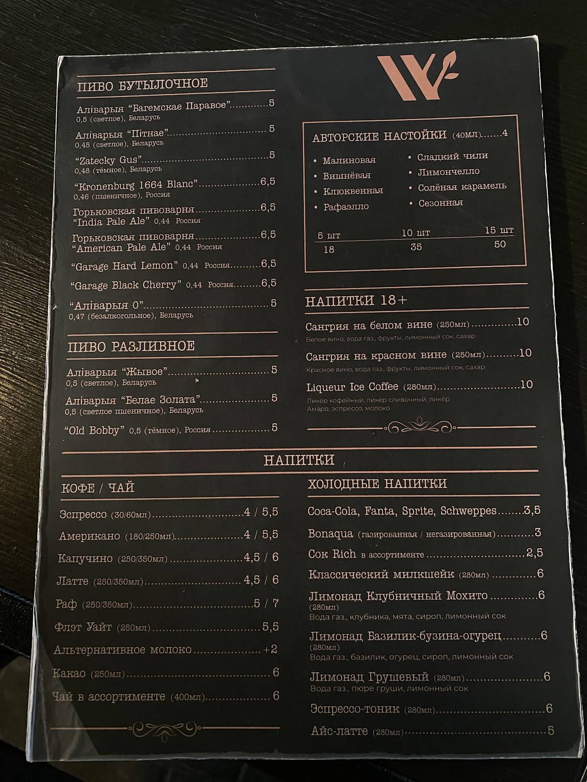 Wood Bar меню