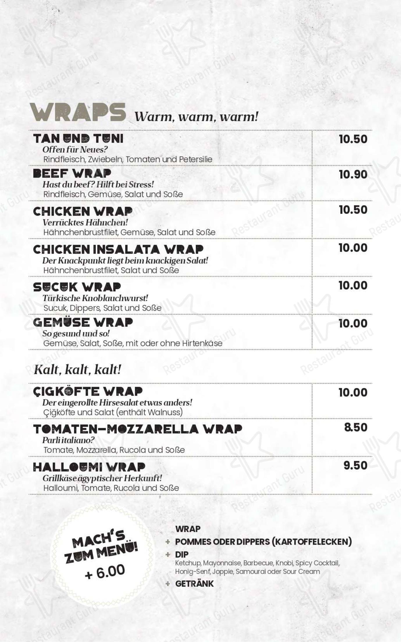 Меню ресторана Wrapper в Ганновере
