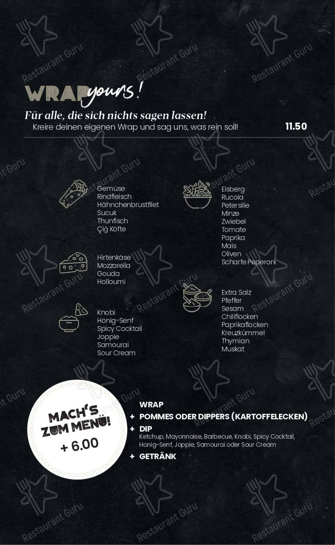Меню ресторана Wrapper в Ганновере