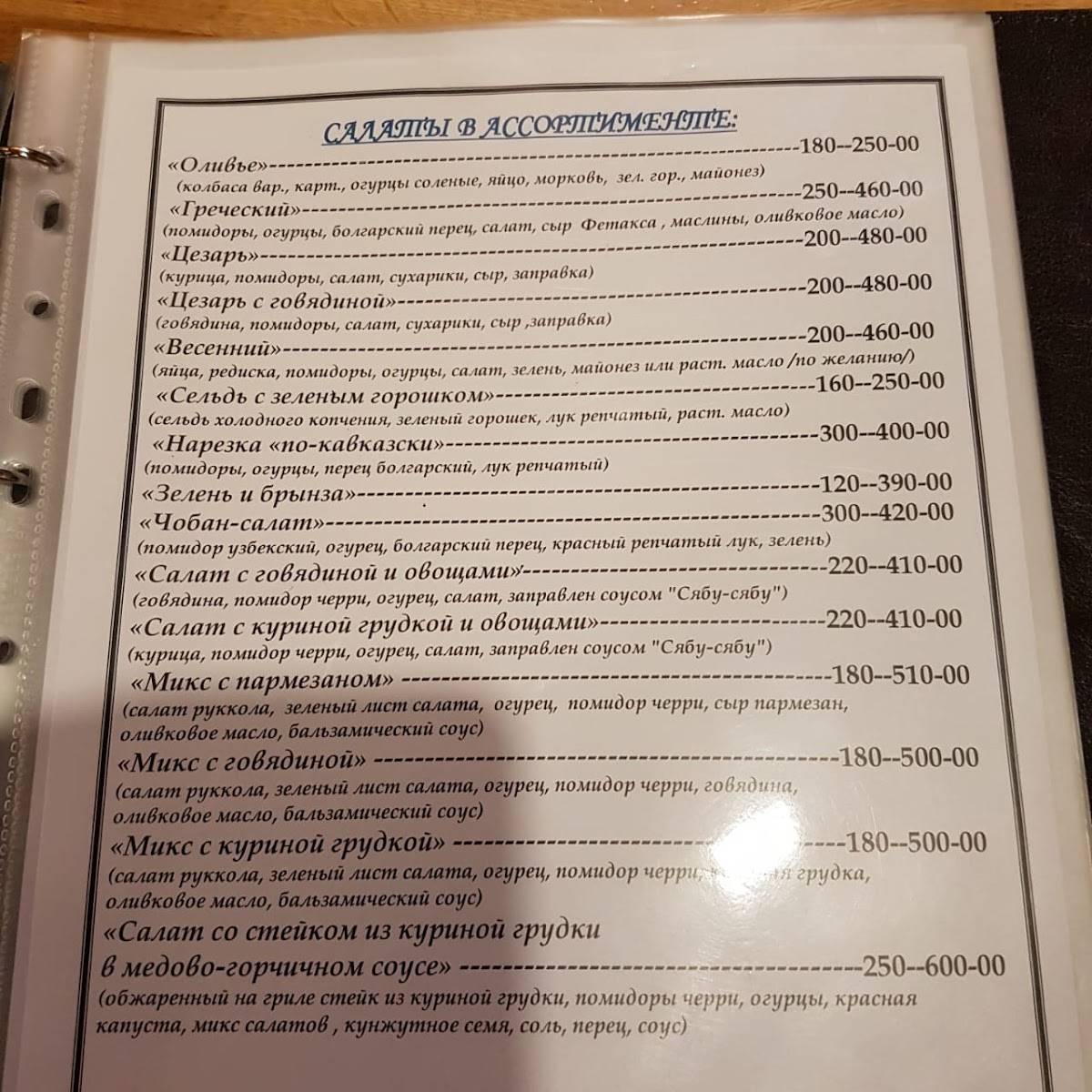 Фёдоровка меню