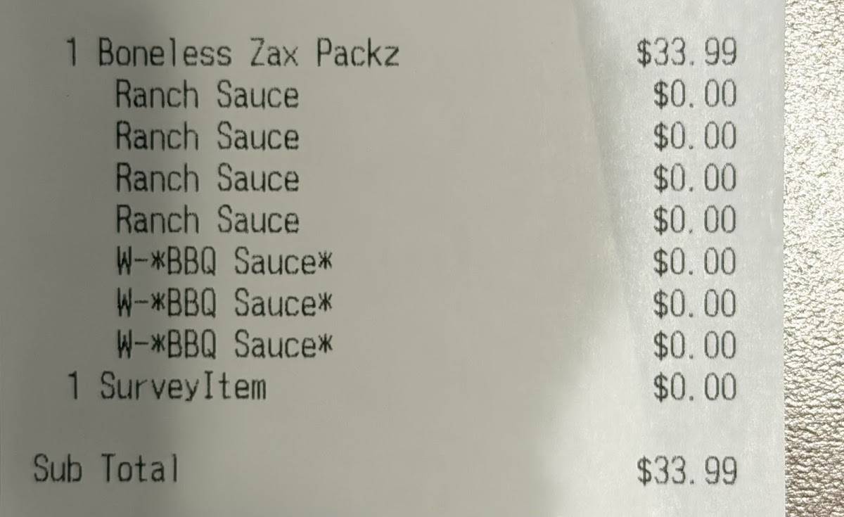 Zaxbys Chicken Fingers & Buffalo Wings меню