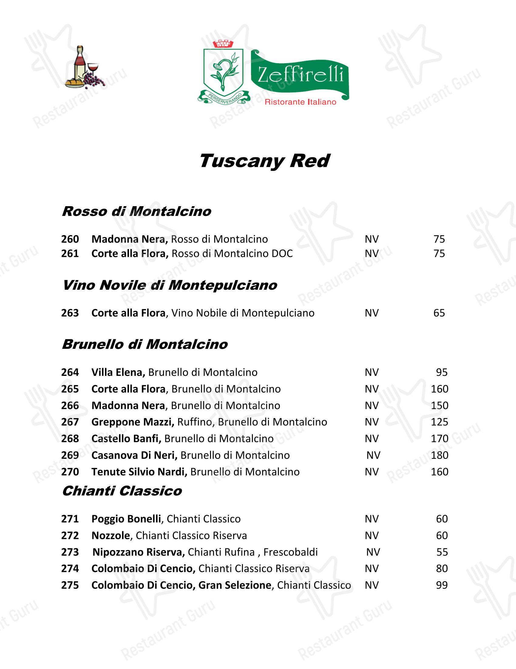 Zeffirelli Ristorante Italiano в Херндоне - 菜单