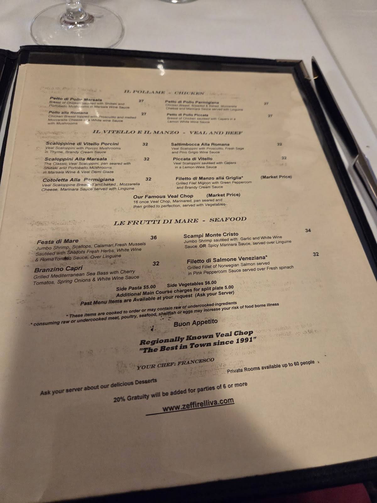 Zeffirelli Ristorante Italiano меню