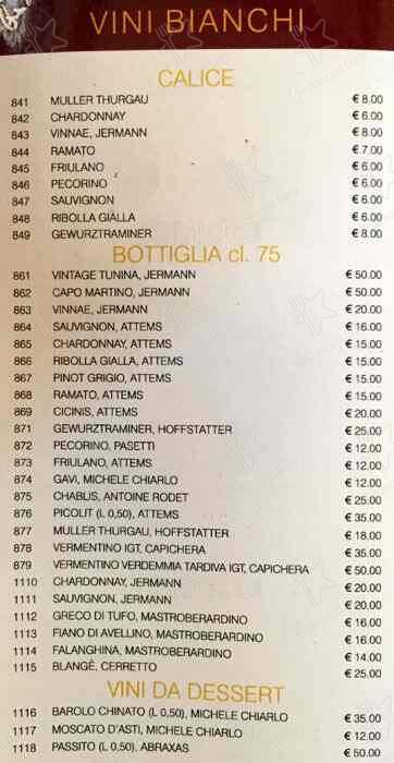 Caffè Elite меню