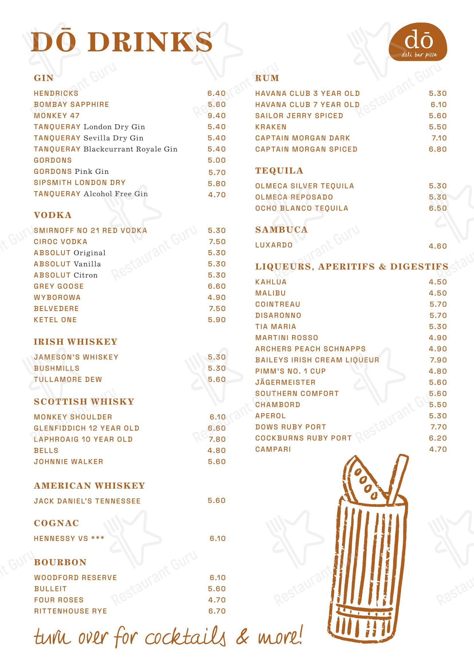 Меню ресторана dō deli - Меню напитков