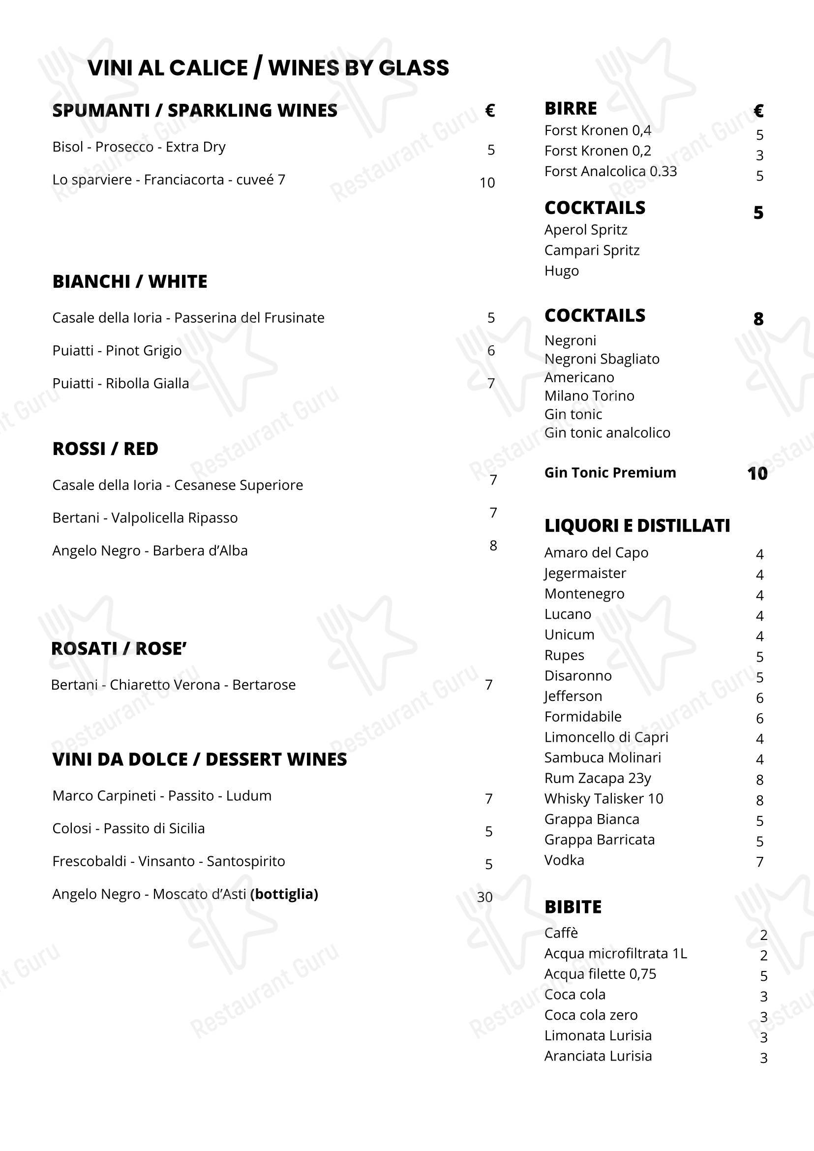 Lunch Menu ресторана ALVARO Ristorante