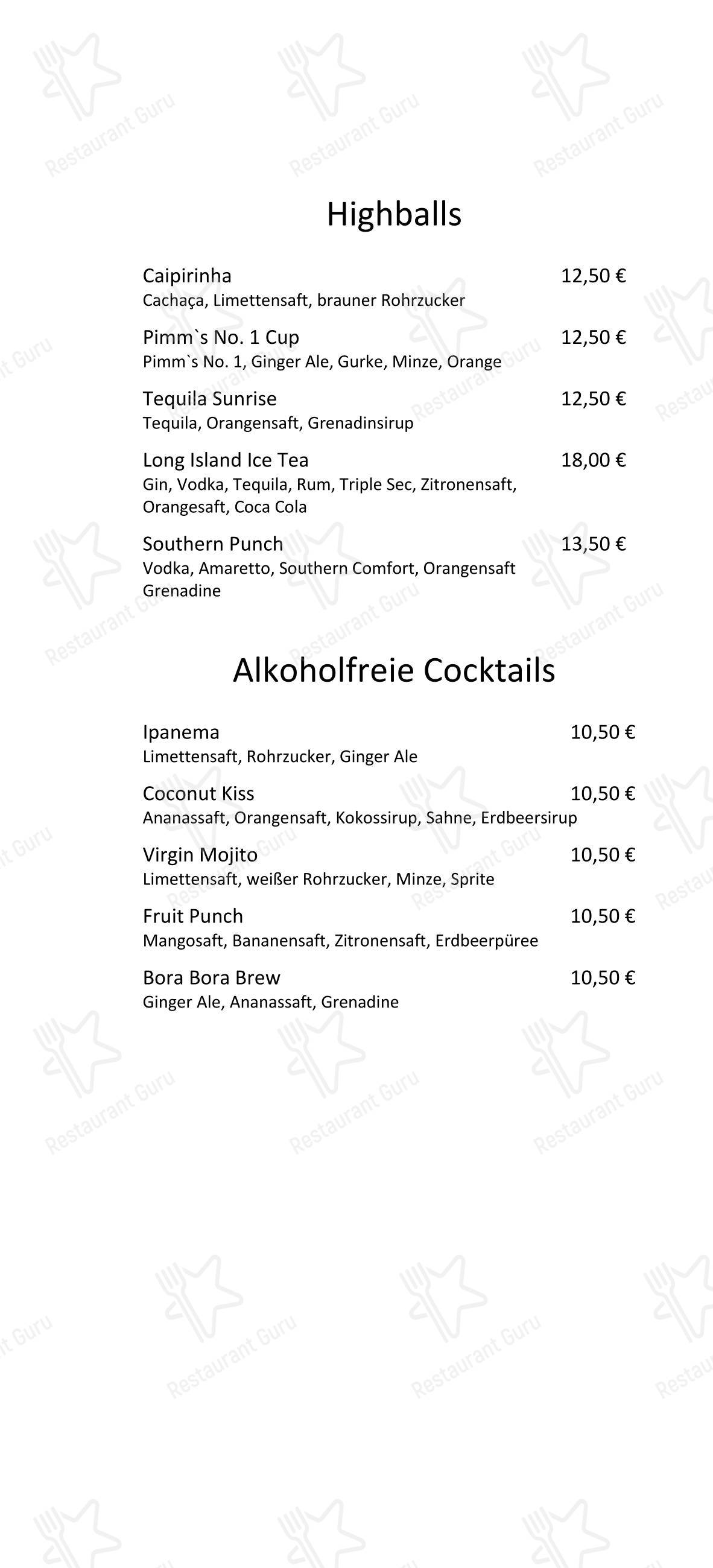 Меню паба и бара Kamin Bar