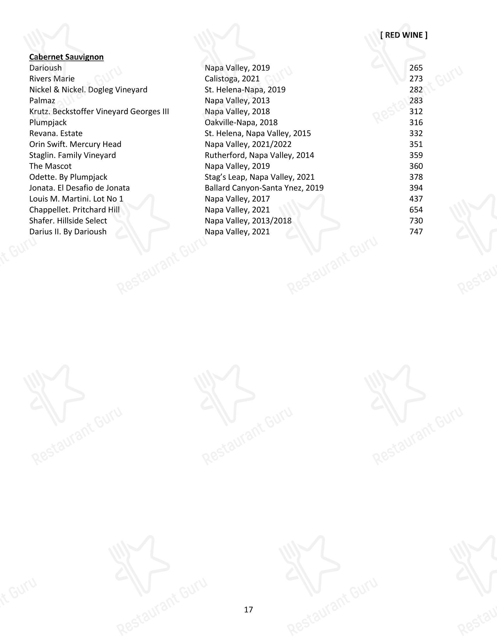 Wine Menu ресторана Local 463