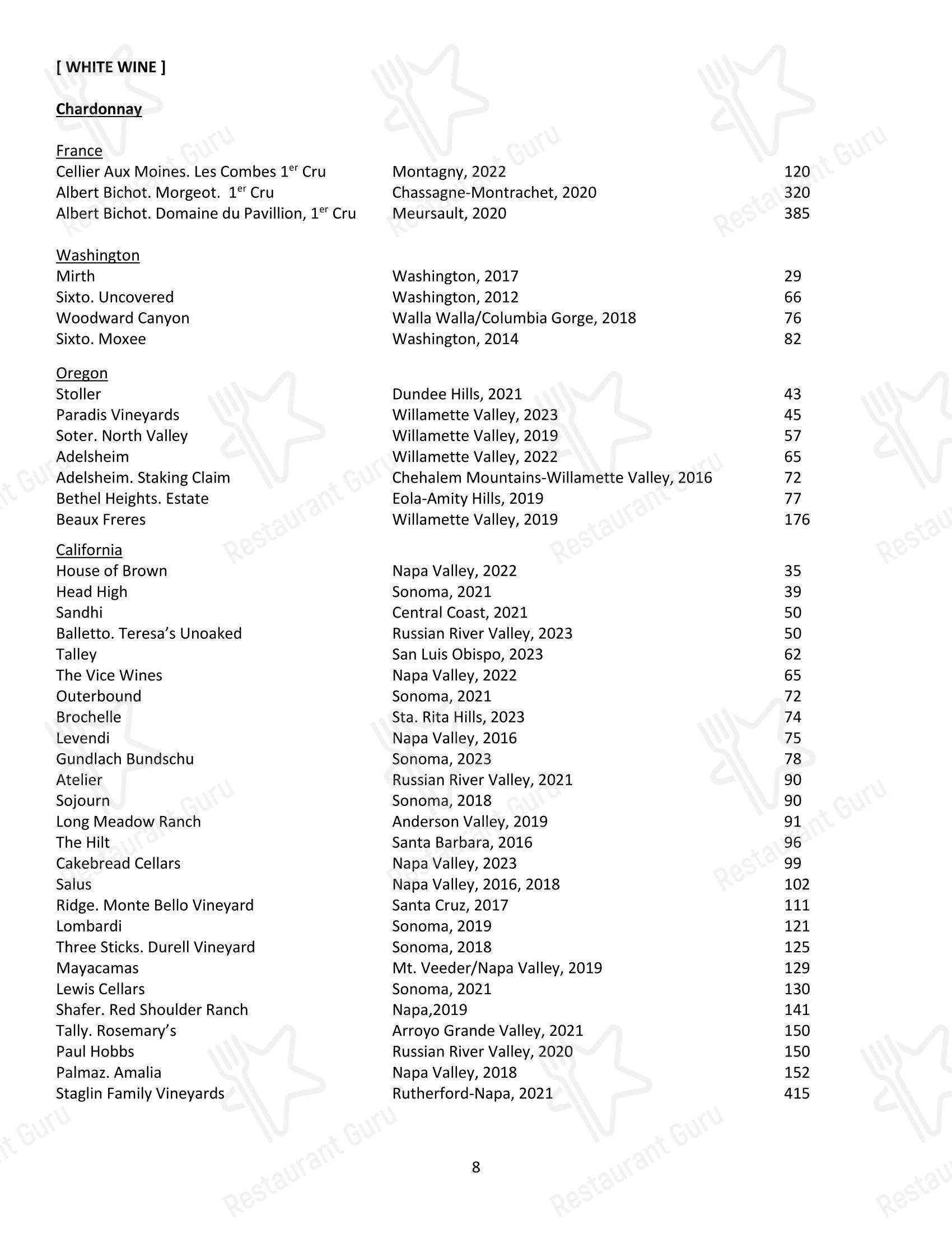 Меню ресторана Local 463 - Wine Menu