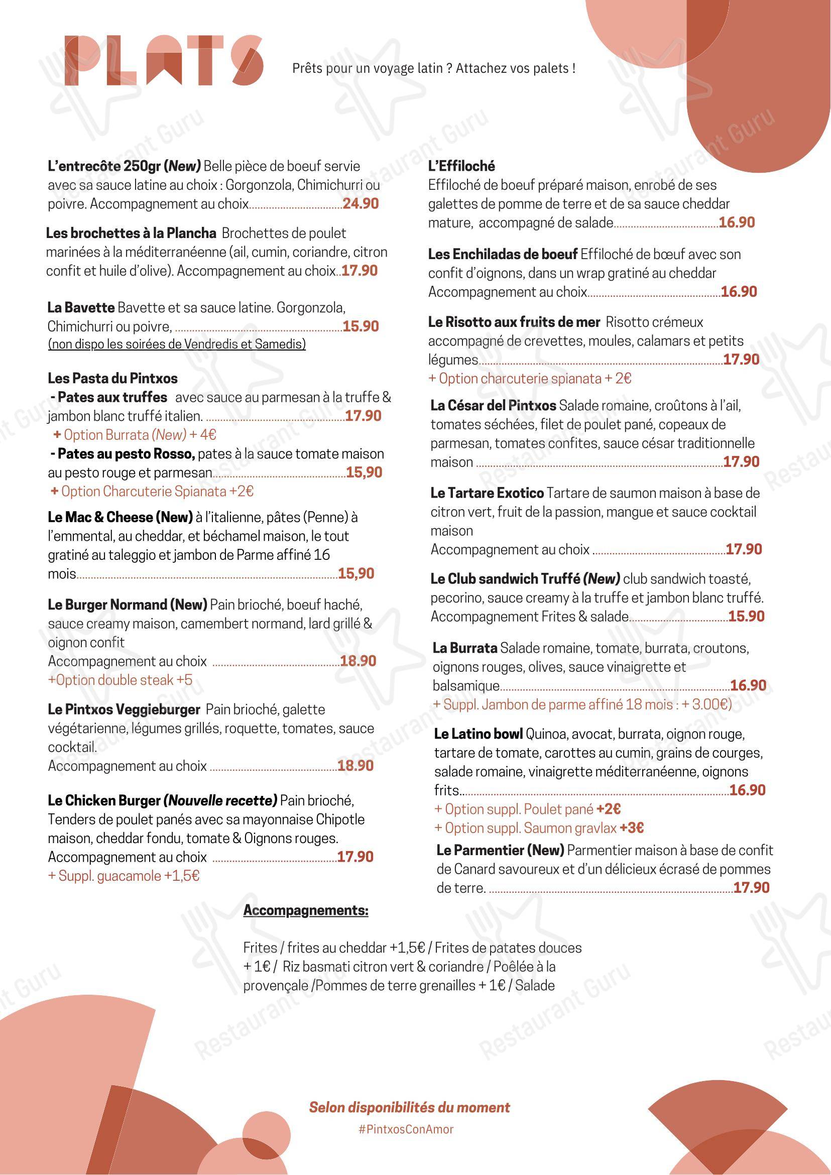 Меню ресторана Pintxos - Меню