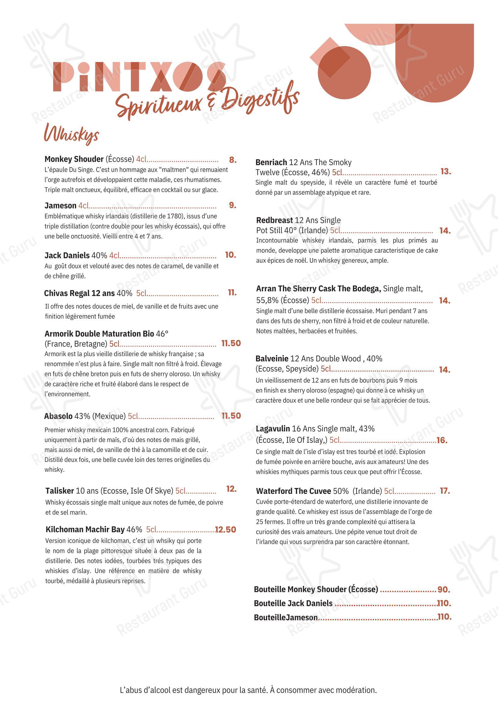 Pintxos в Руане - Меню напитков