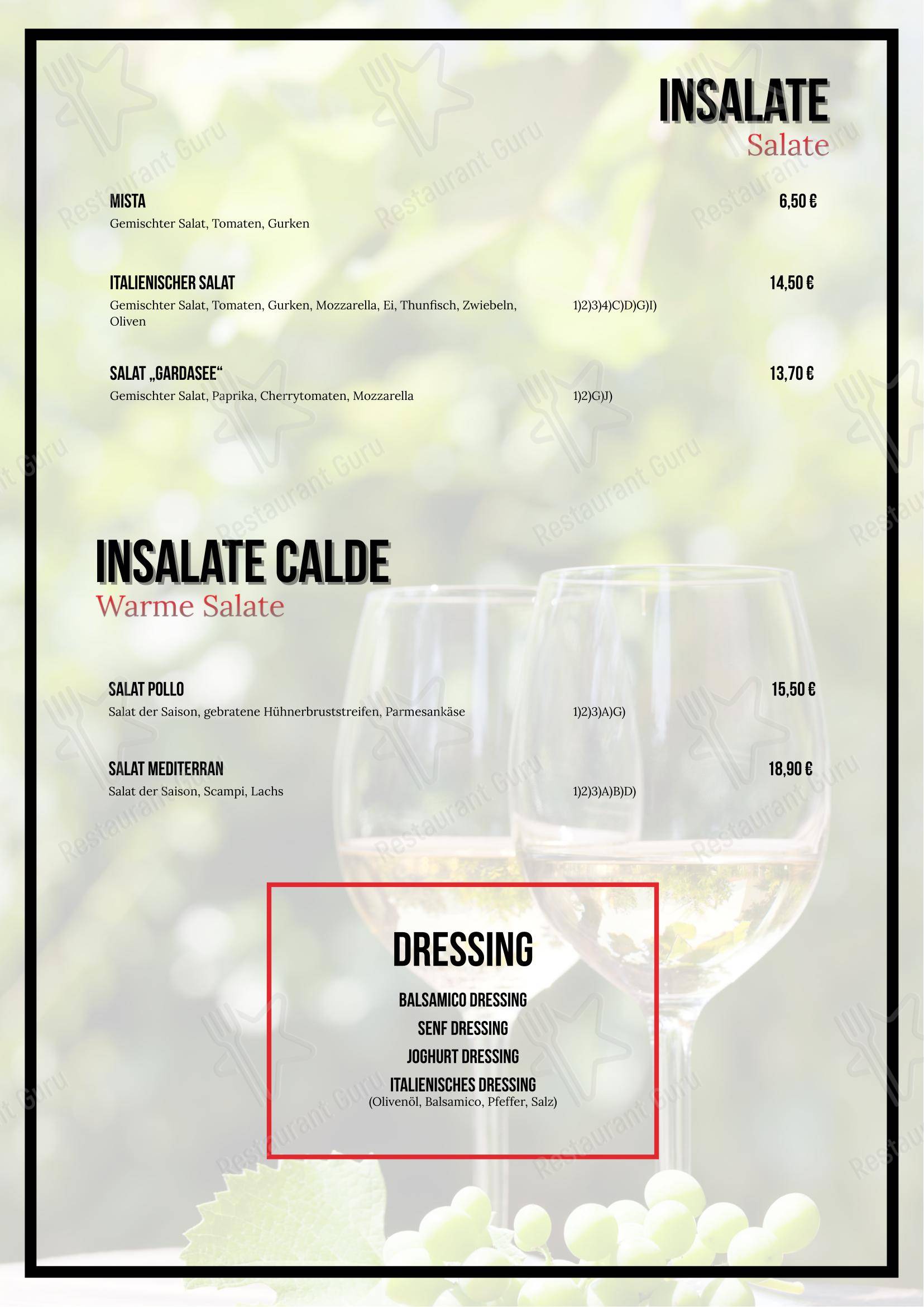 Restaurant Da Rey в Вайтрамсдорфе - Меню