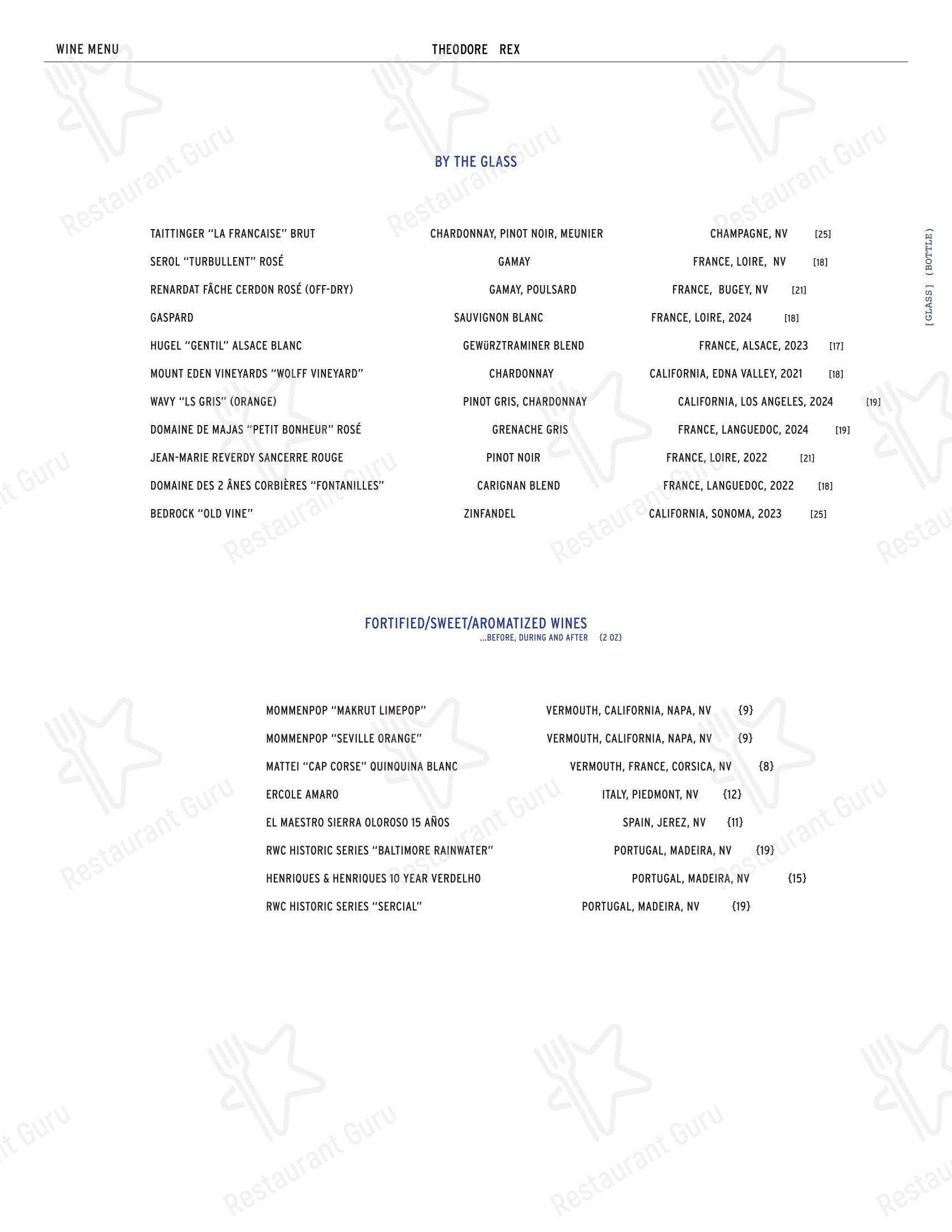 Theodore Rex в Хьюстоне - Lunch Menu