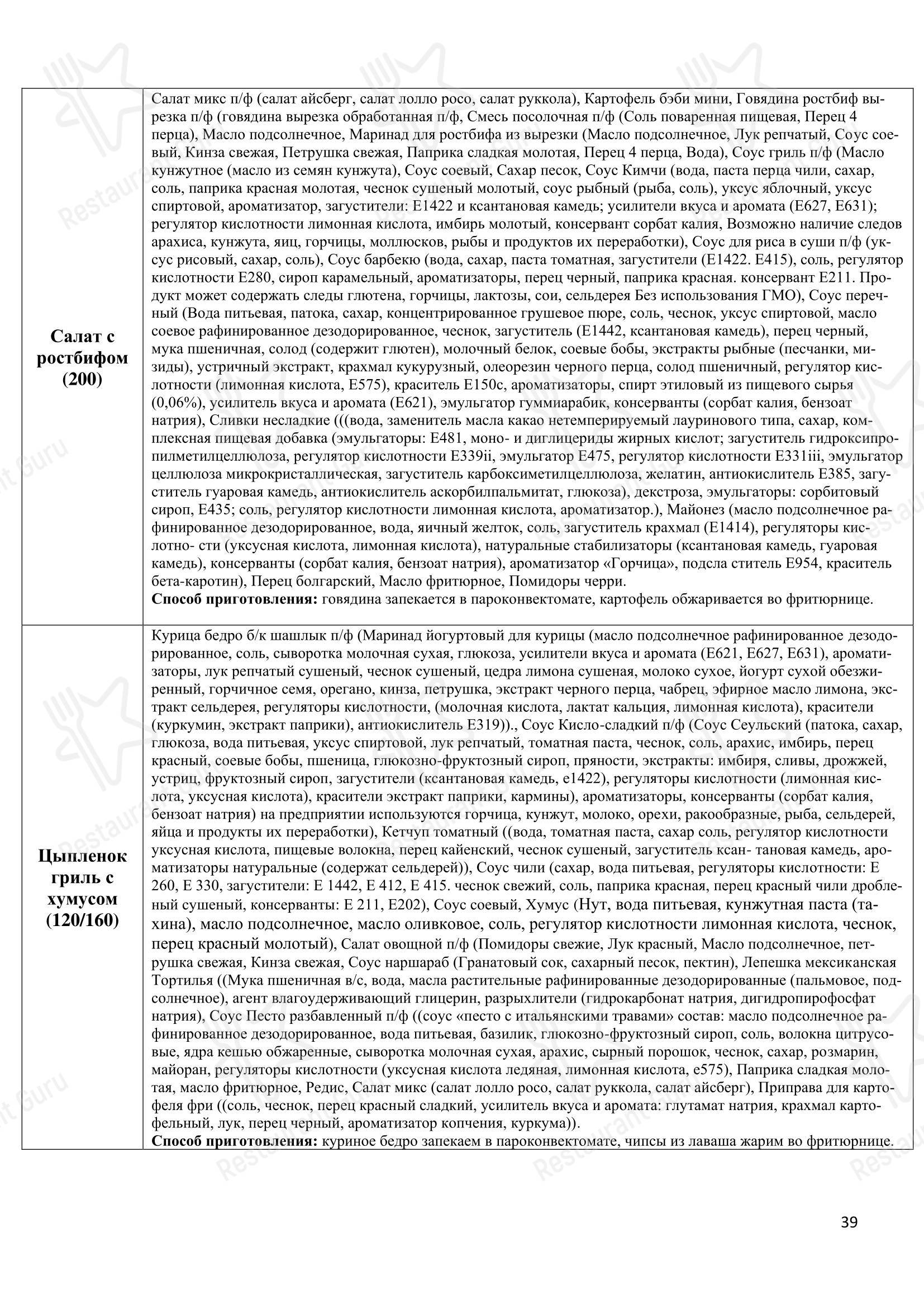 Меню ресторана Томато - Меню напитков
