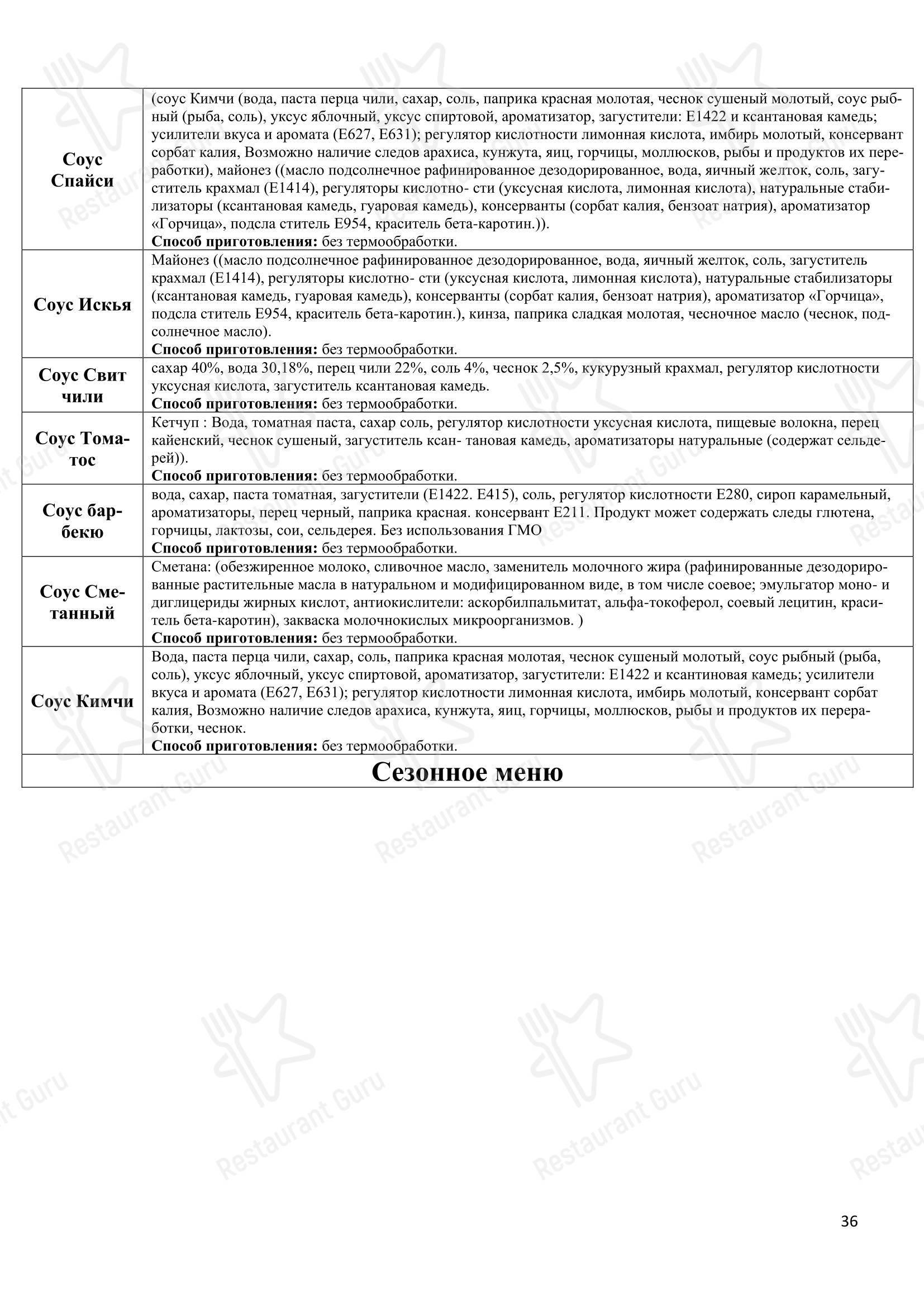 Меню ресторана Томато - Меню напитков