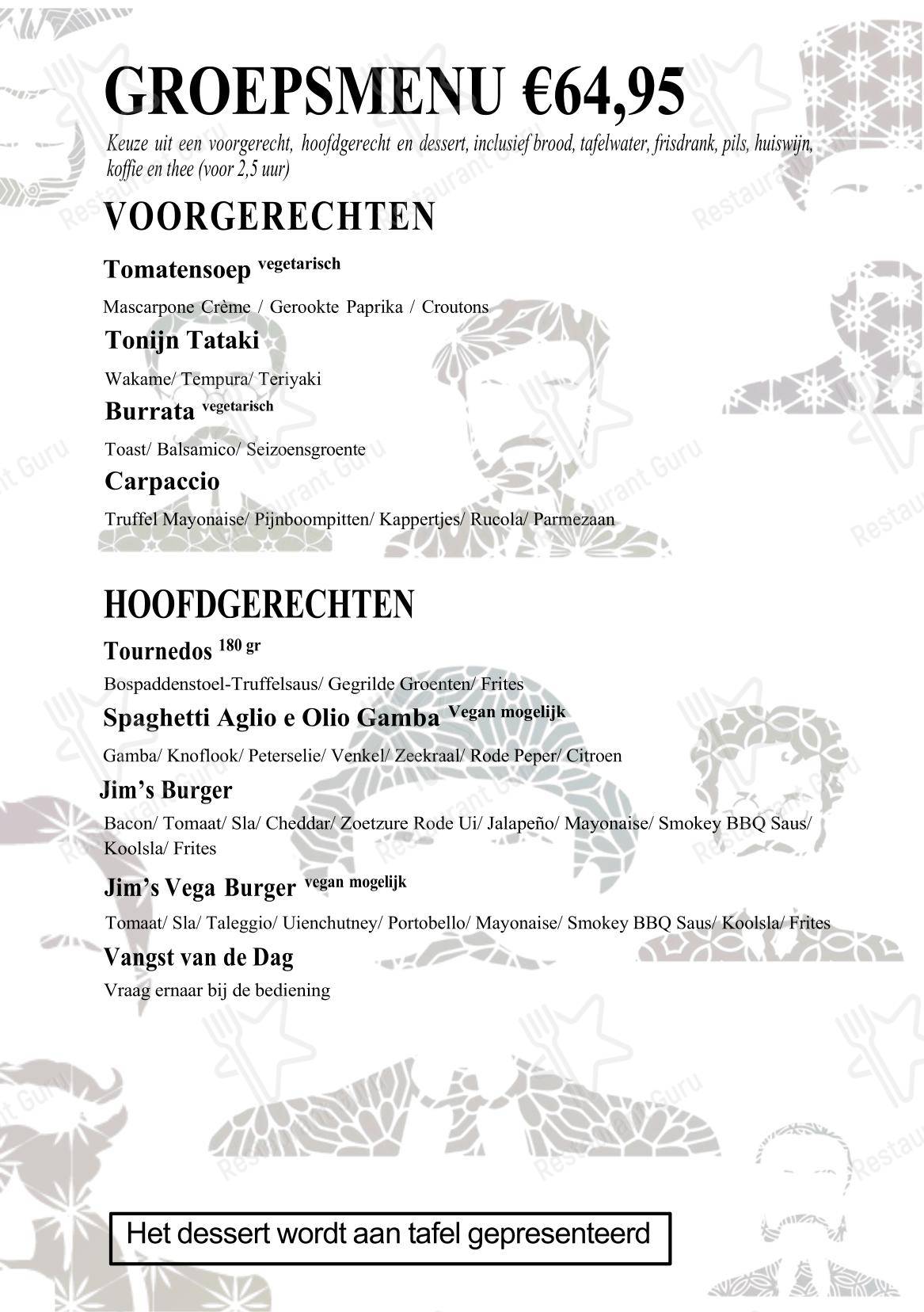 Меню паба и бара Uncle Jim - Dinner Menu