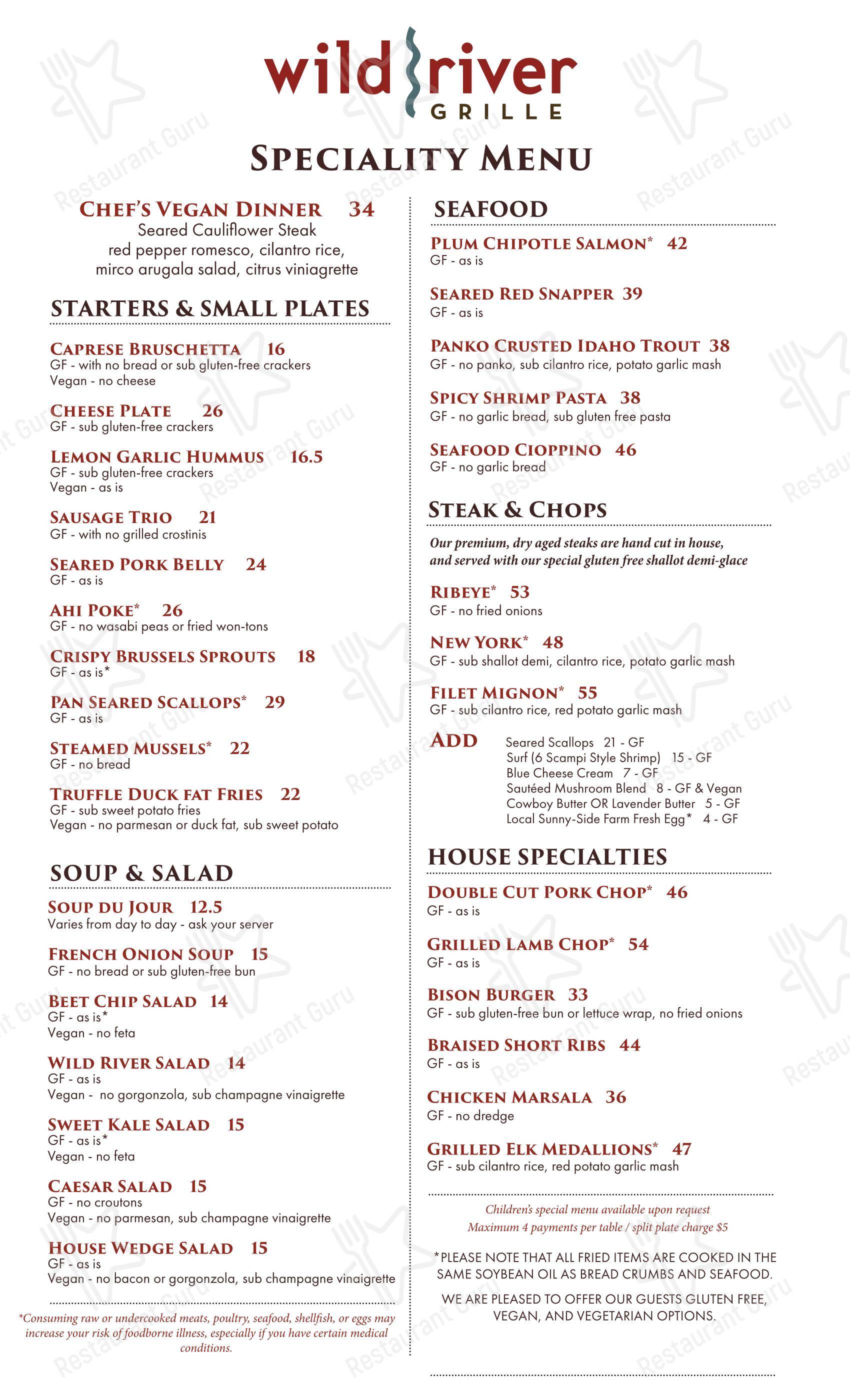 Wild River Grille в Рино - Takeaway Menu