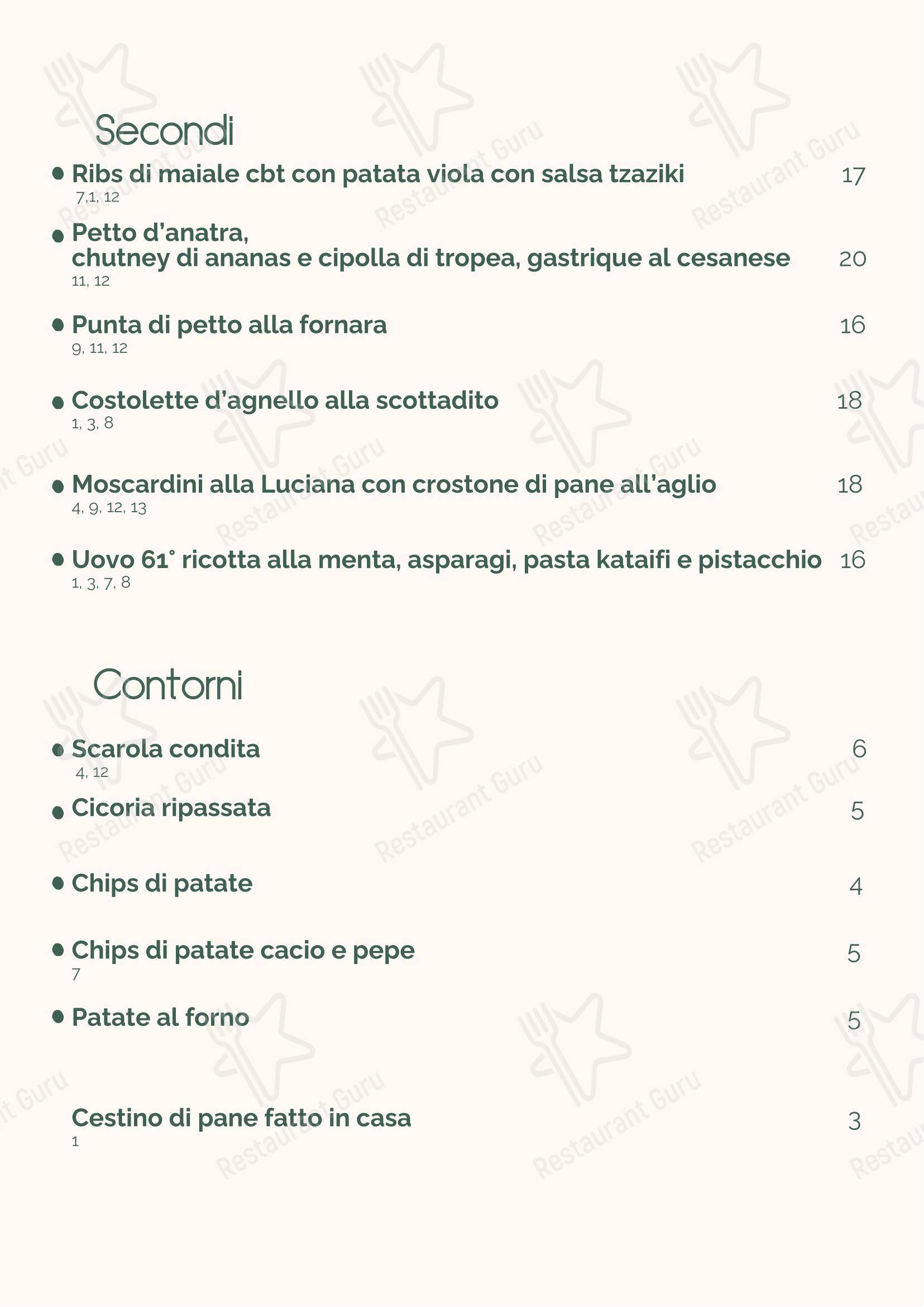 Меню ресторана ALVARO Ristorante в Риме