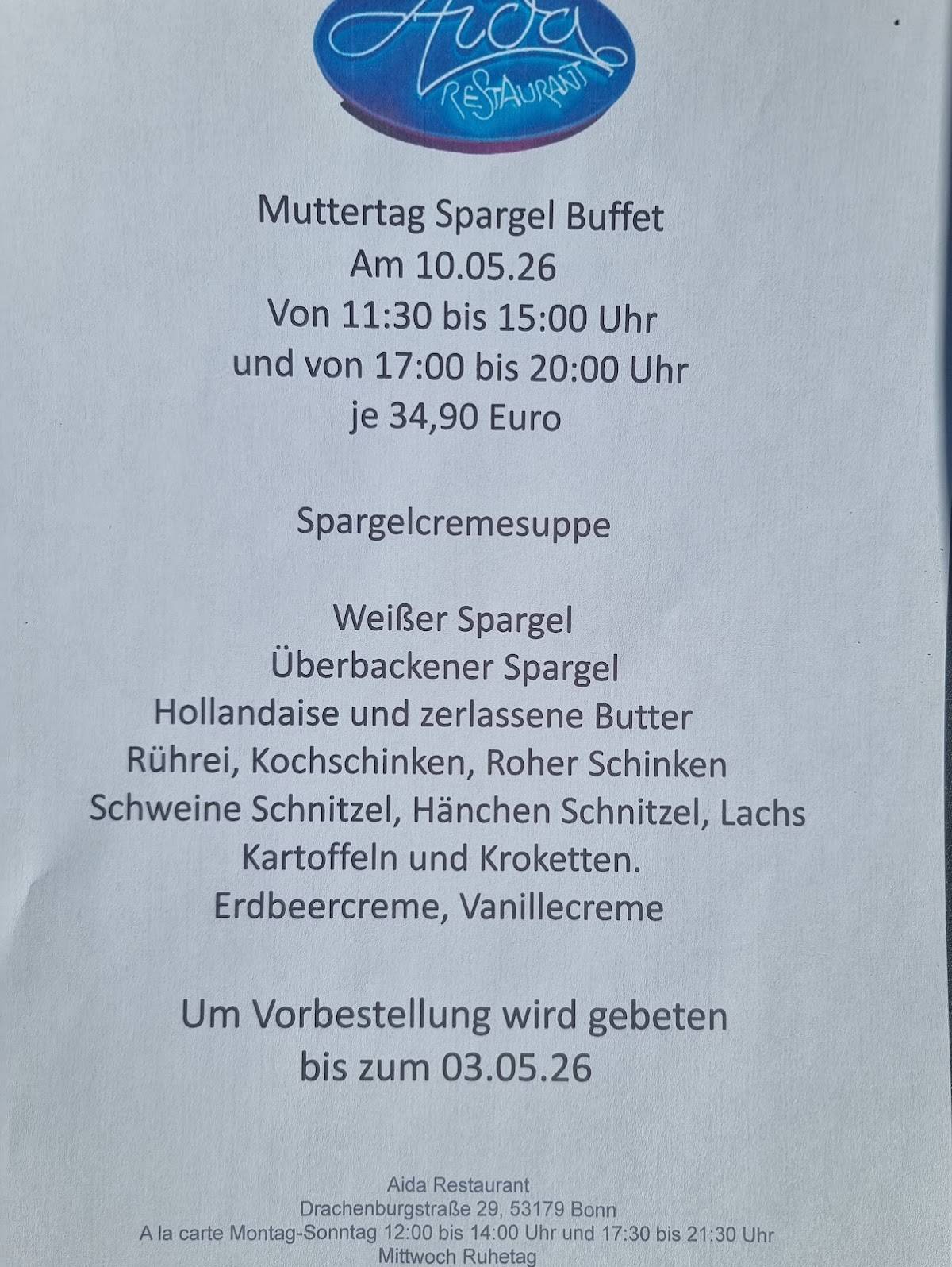 Aida Deutsches Restaurant. меню