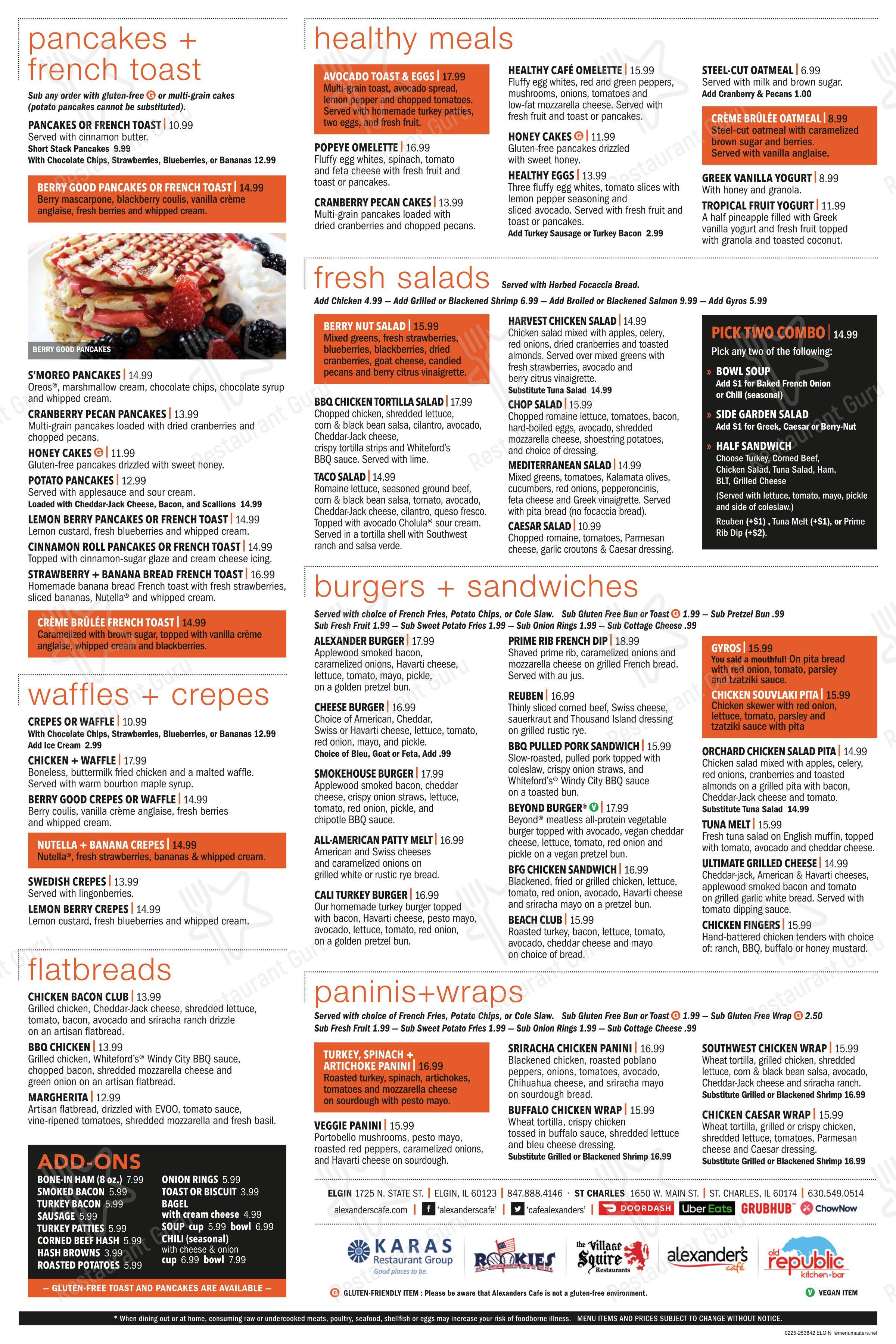 Меню ресторана Alexander's Cafe в Элджине