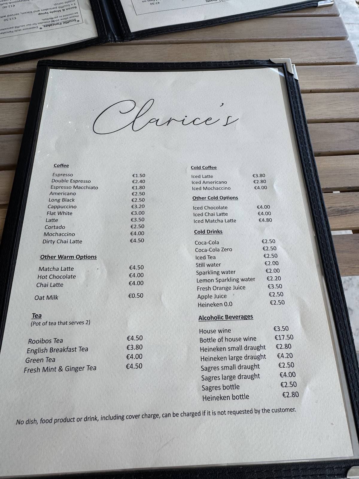 Clarice's меню