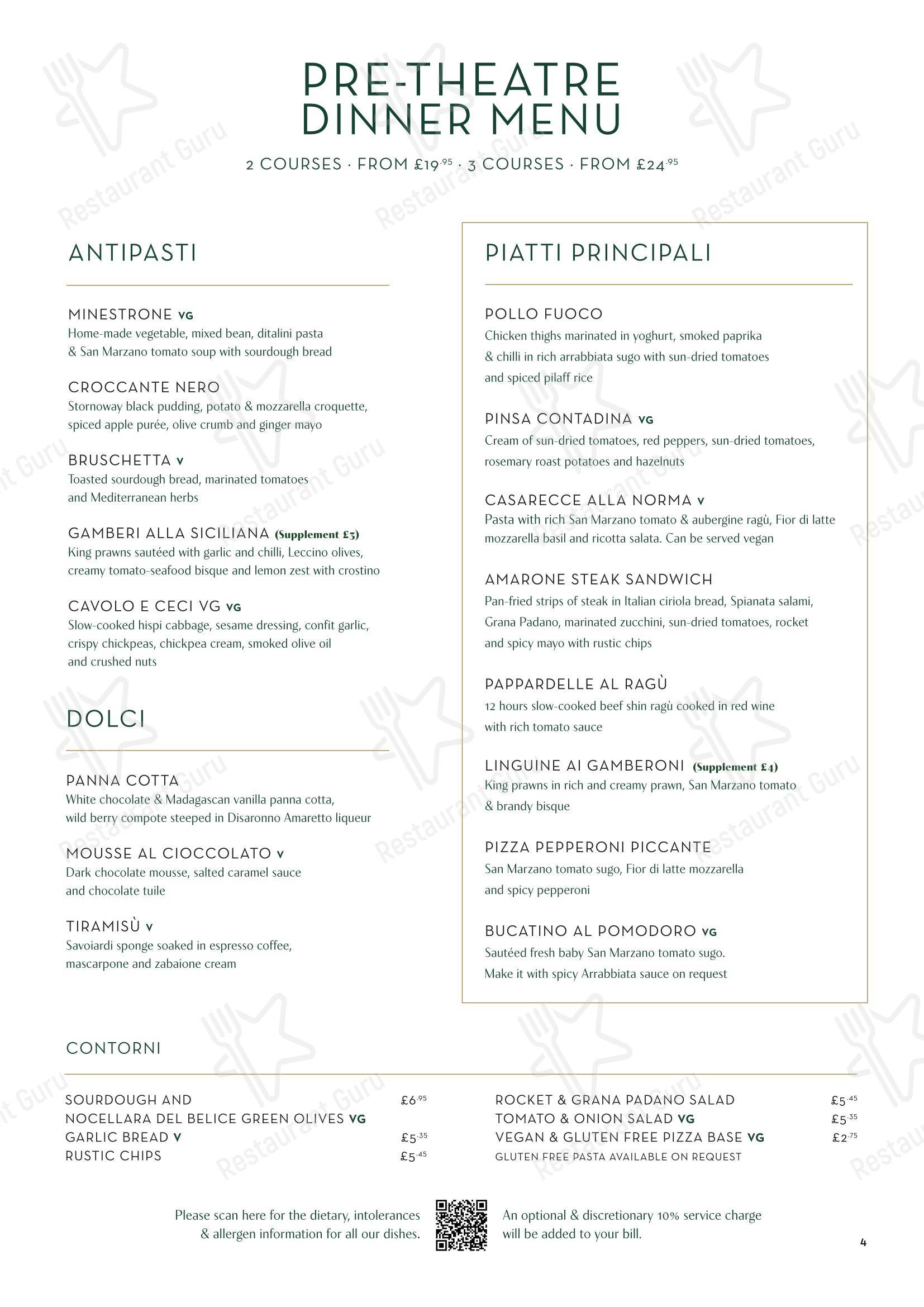 Buffet Menu паба и бара Amarone в Эдинбурге