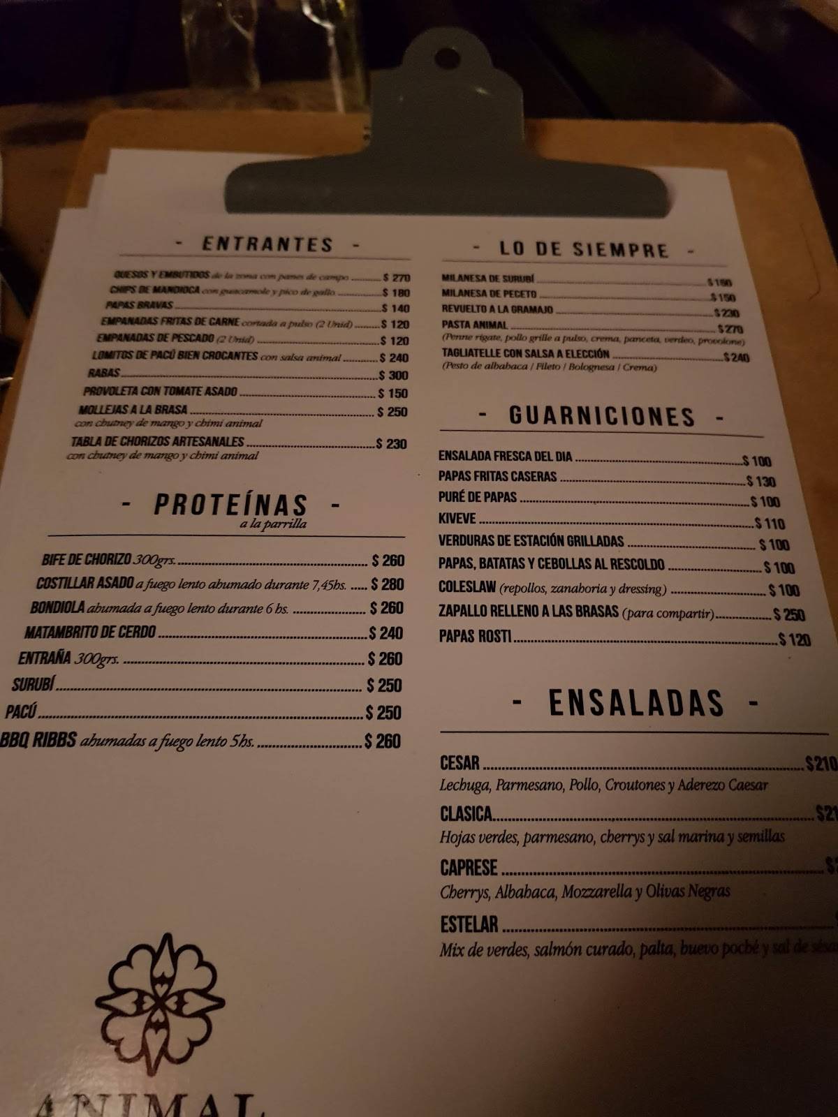 Animal Bar con Fuego меню