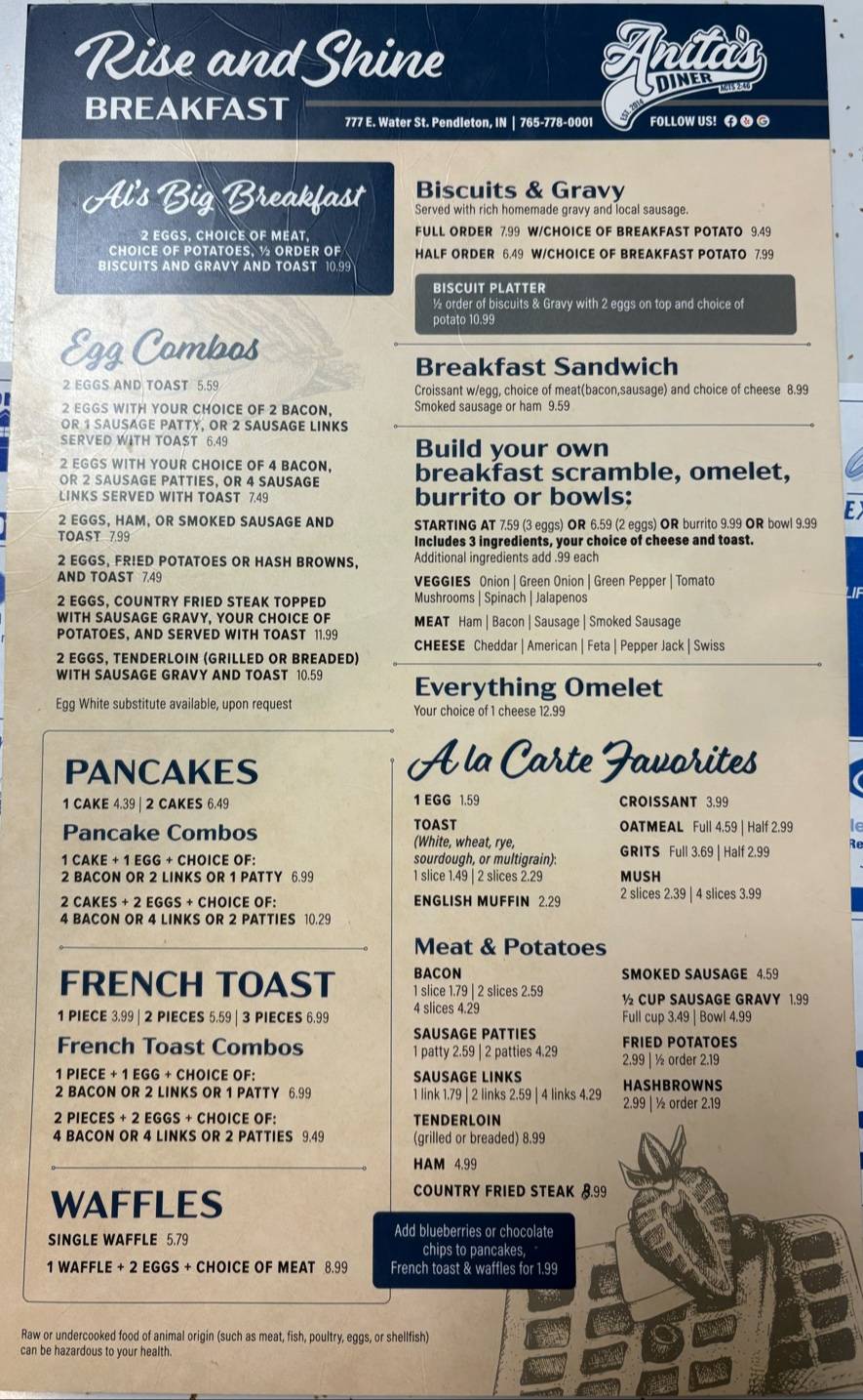 The Pendleton(IN) Diner меню