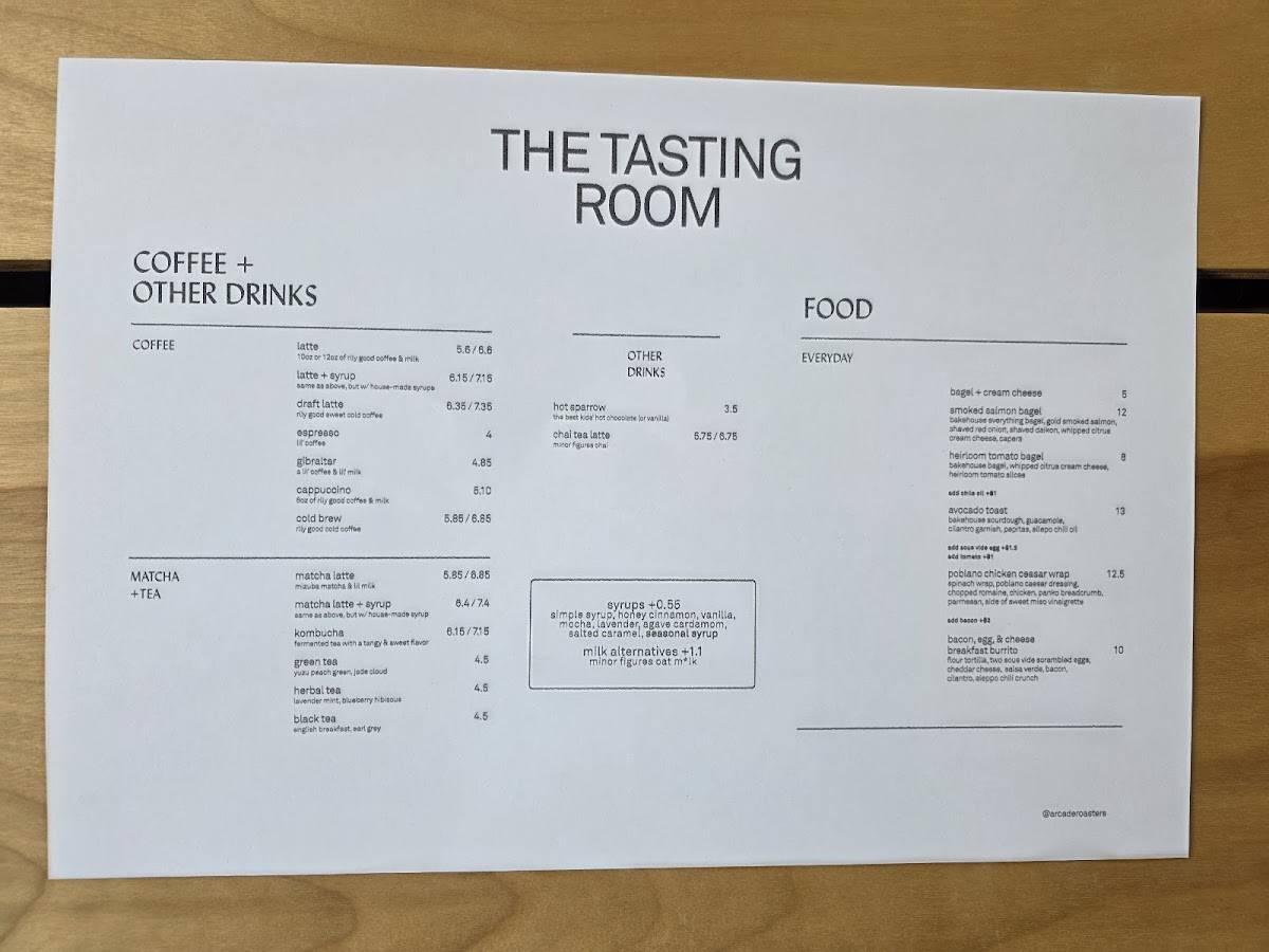 Arcade Coffee Roasters - Tasting Room меню