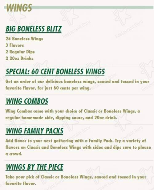 Wingstop меню