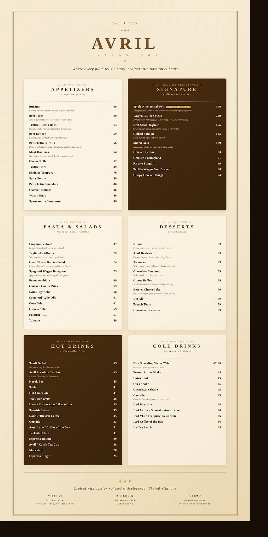 Avril Resto Cafe меню
