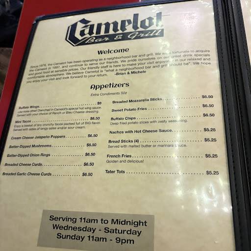 Camelot Bar and Grill меню