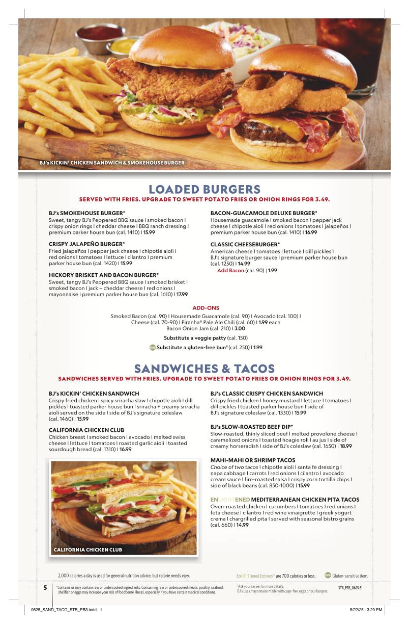 BJ's Restaurant & Brewhouse меню