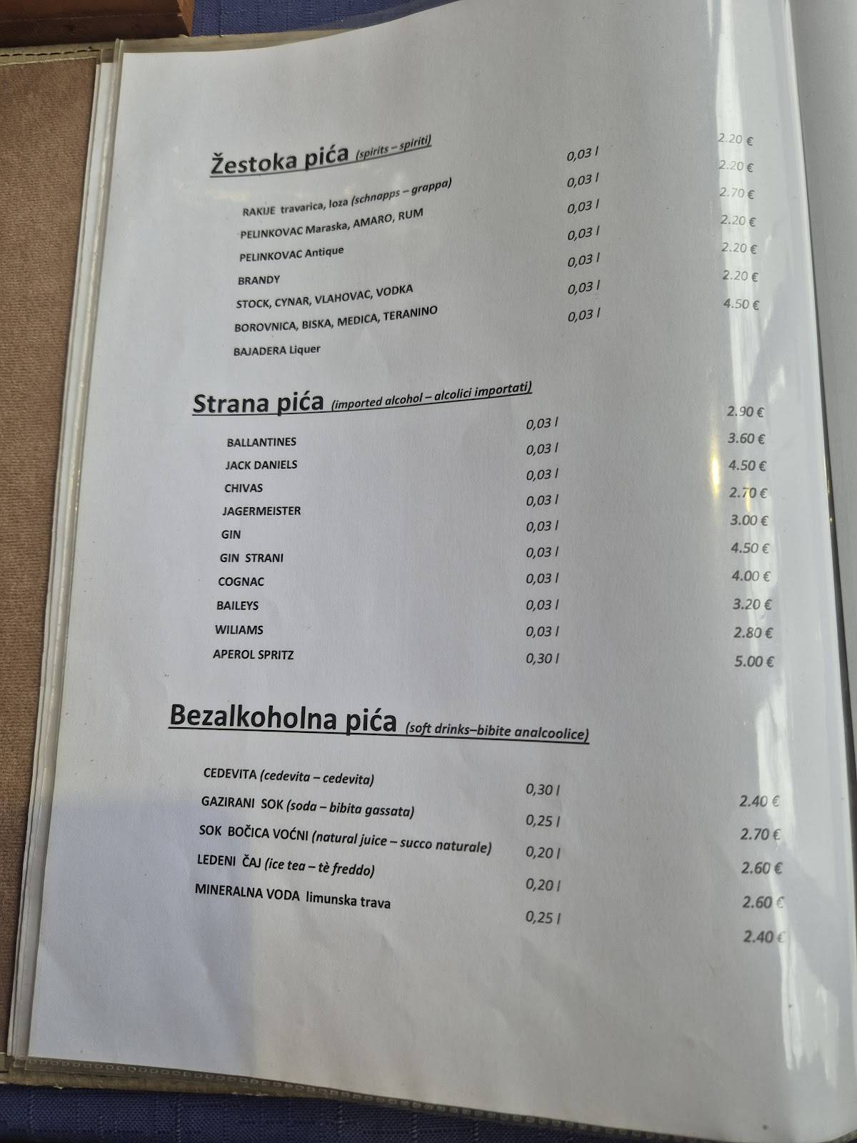 Baćo меню
