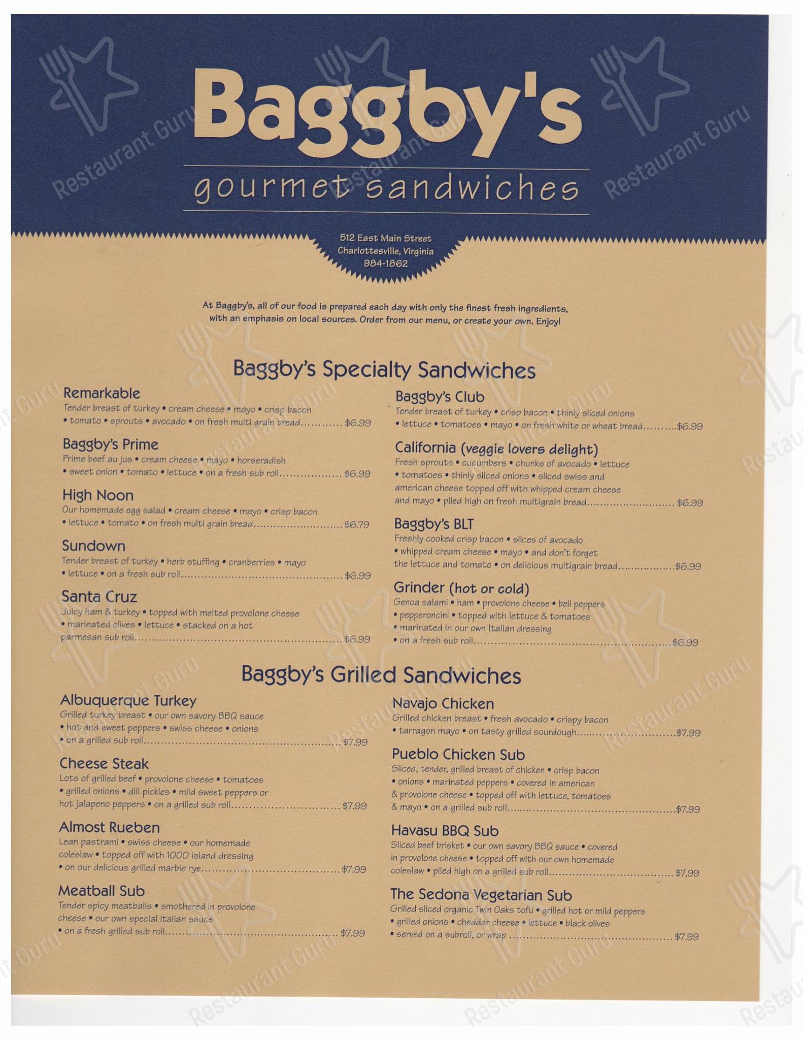 Baggby's Gourmet Sandwiches в Шарлотсвилле - Меню напитков