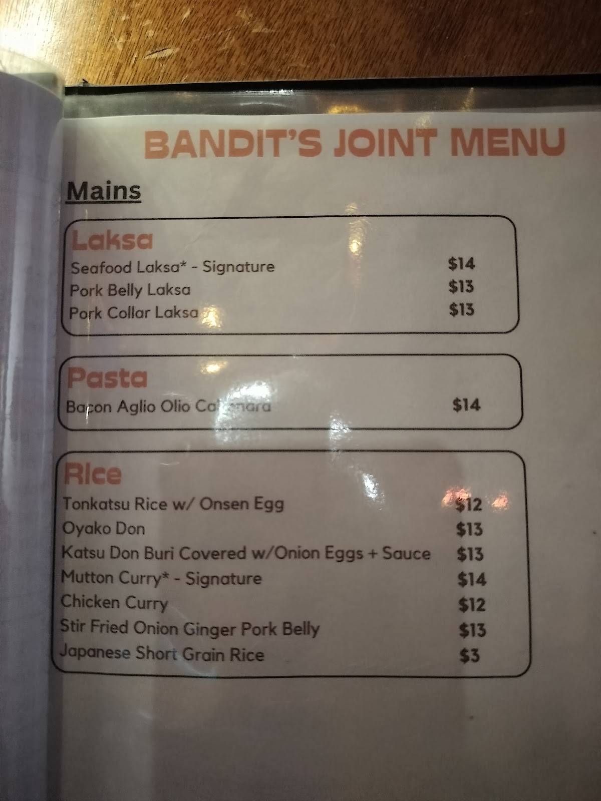 Bandit's Joint меню