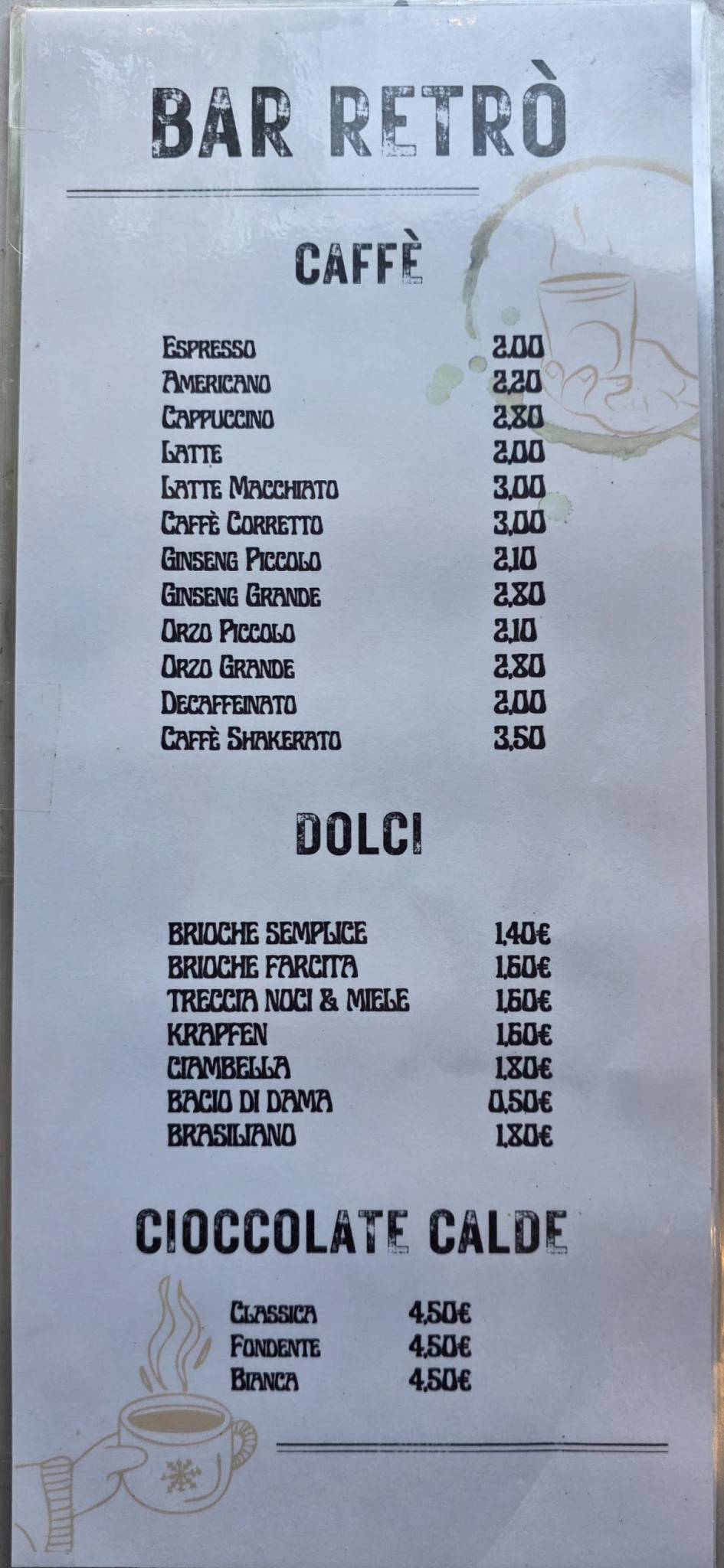 Bar Caffè Retrò меню