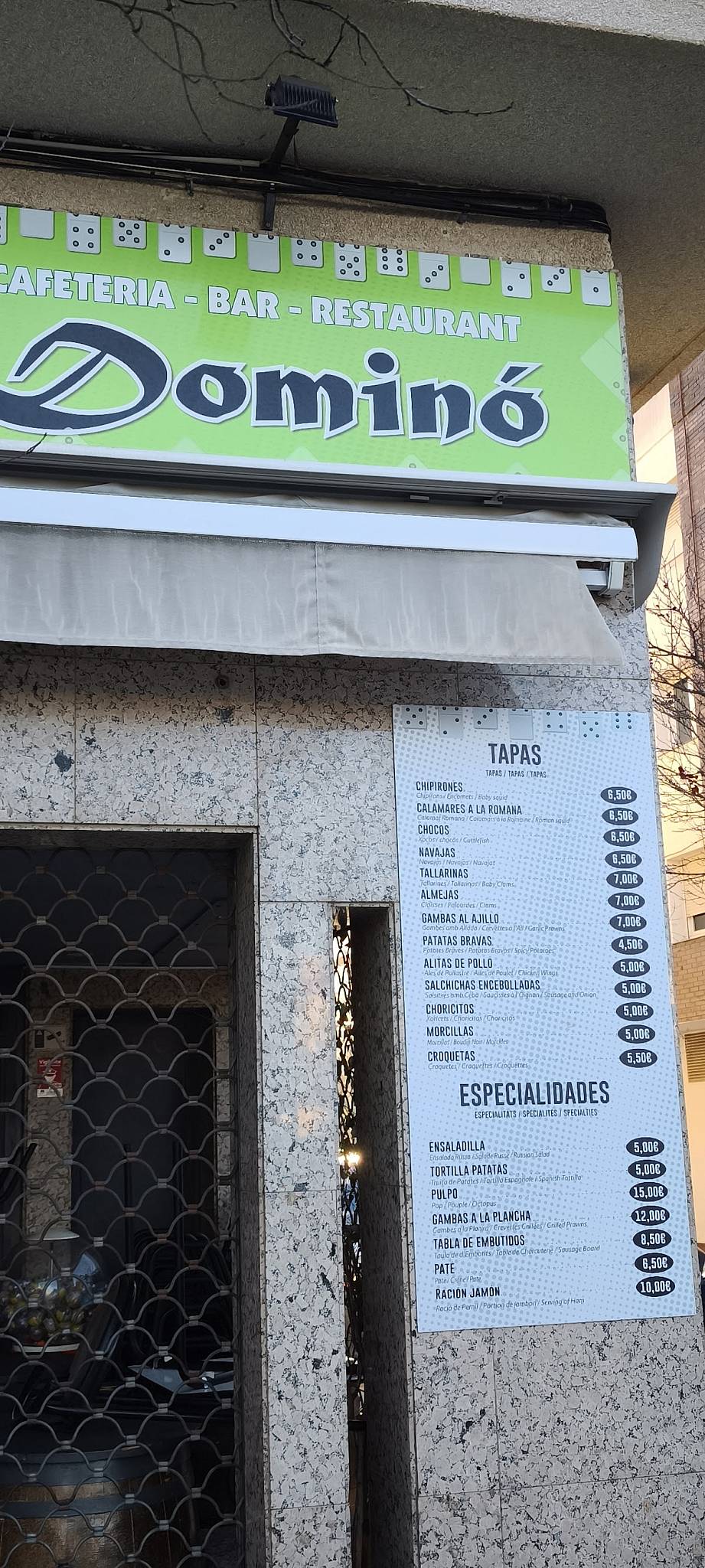 Bar Dominó меню
