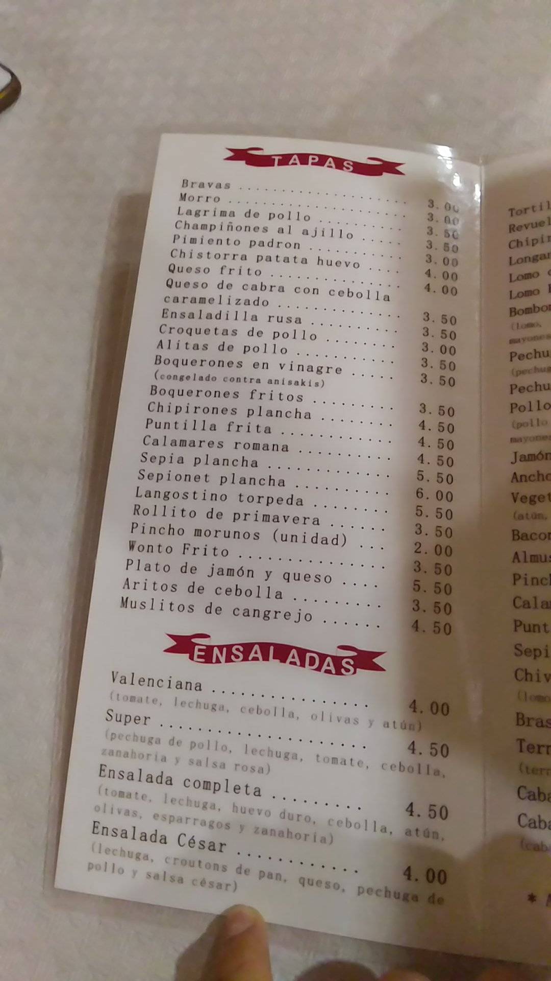 Bar Racó d'Alex меню