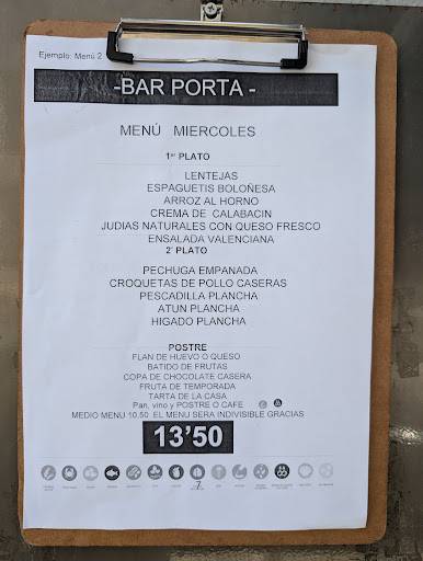 Bar Restaurante PORTA. меню