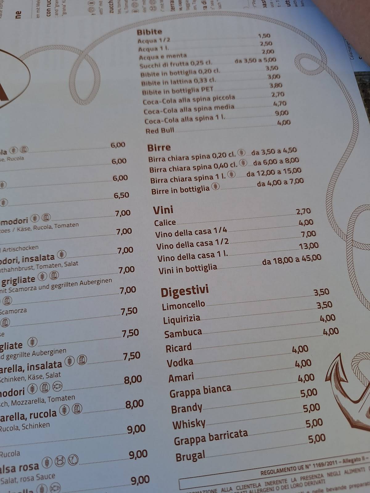 Bar Ristorante La Tratta меню