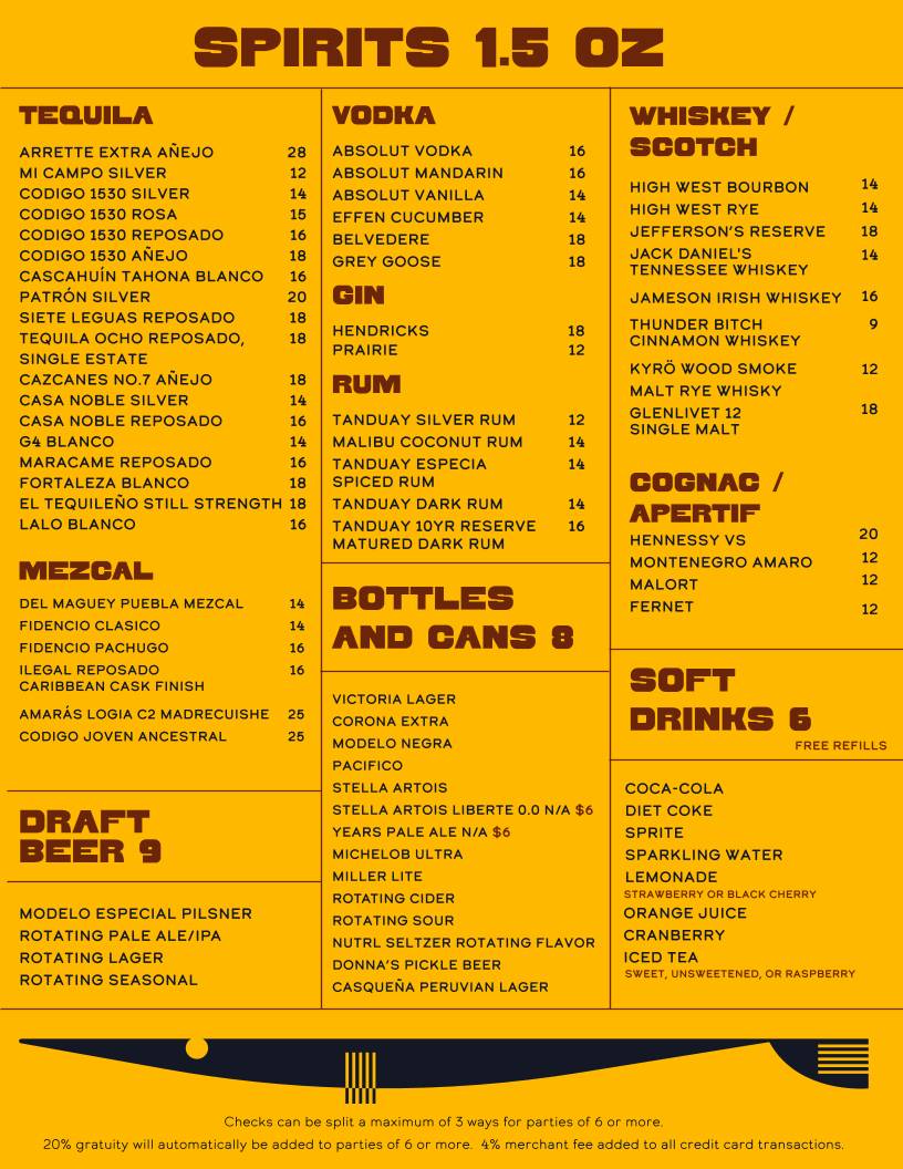 Bar Sol меню
