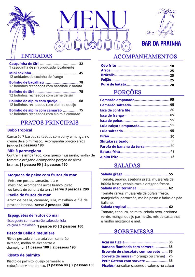 Bar da Prainha меню