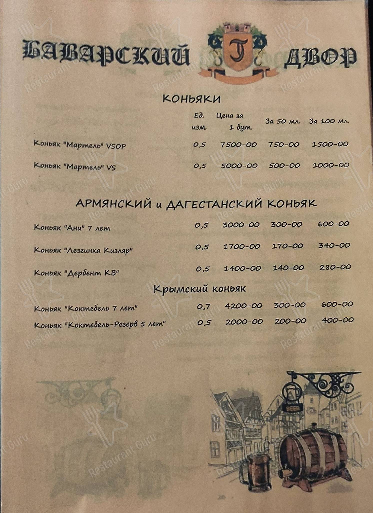 Меню Баварский двор - еда и напитки
