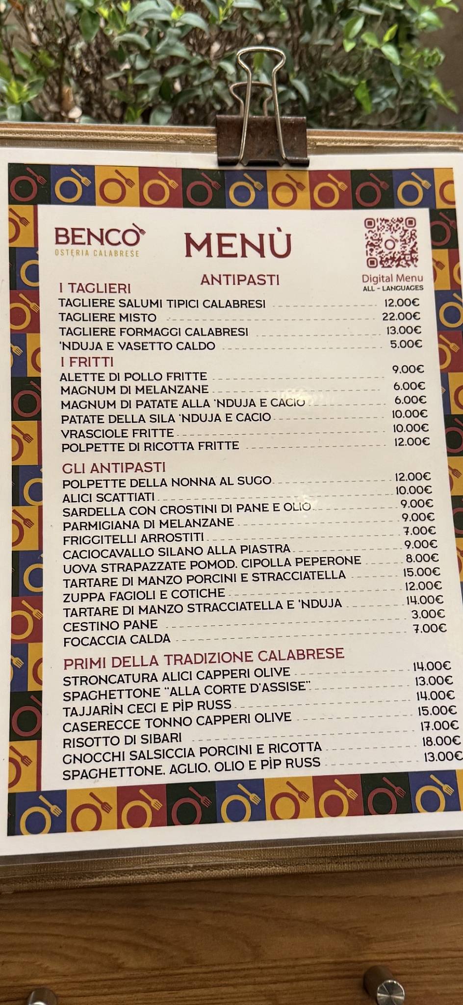 Bencò Osteria Calabrese меню